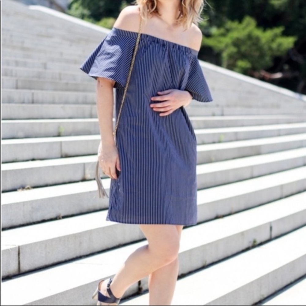 Banana Republic Stripe Cotton Off Shoulder Dress